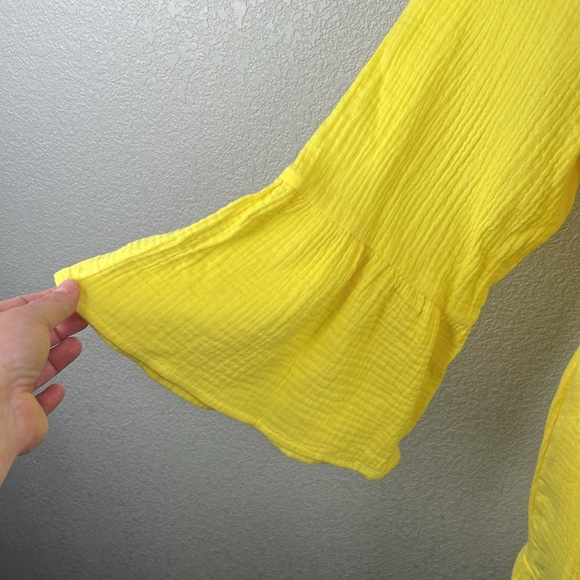 Scoop Yellow & Green Embroidered Slub Cotton Summer Vacation Boho Dress Small - Picture 4 of 7